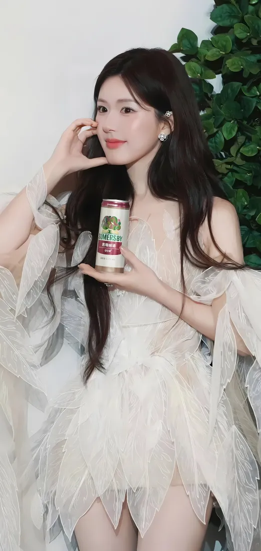 赵露思手机壁纸｜绿植背景图 - 黑长直白色裙装「哲风壁纸」