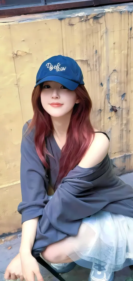 赵露思手机壁纸｜休闲穿搭图 - 棒球帽红发「哲风壁纸」