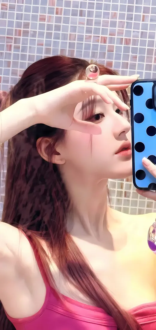 赵露思手机壁纸｜自拍背景图片 - 粉色吊带「哲风壁纸」