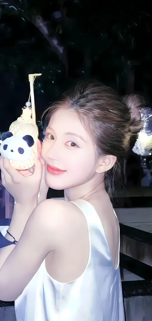 赵露思手机壁纸｜熊猫玩偶背景 - 明媚清新「哲风壁纸」