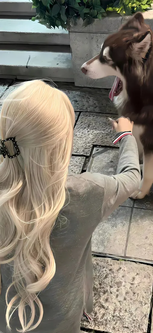 银发美女萨摩耶手机壁纸｜户外 - 宠物互动「哲风壁纸」