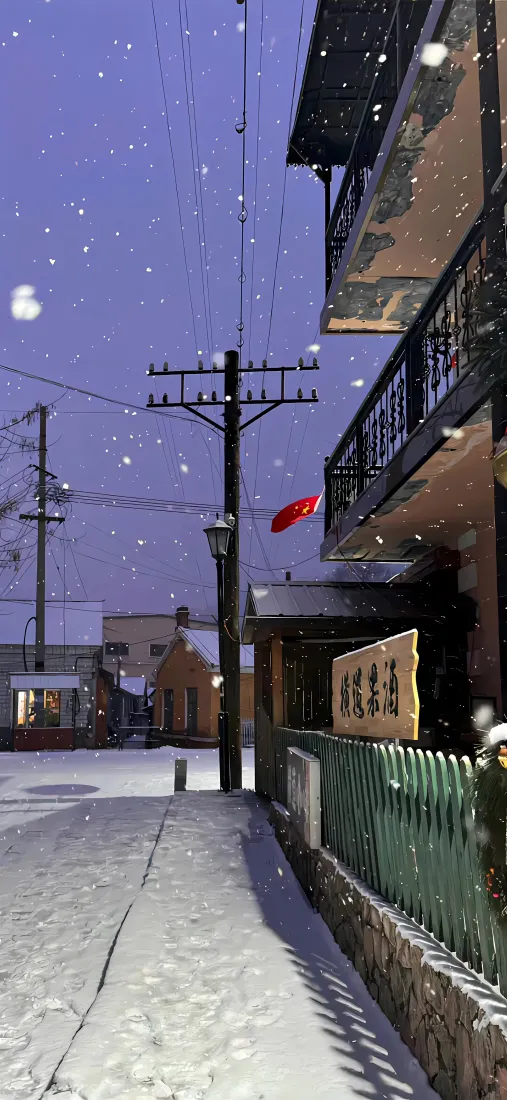 雪地街道夜景手机壁纸｜夜晚雪景背景图片 - 冬日街道「哲风壁纸」