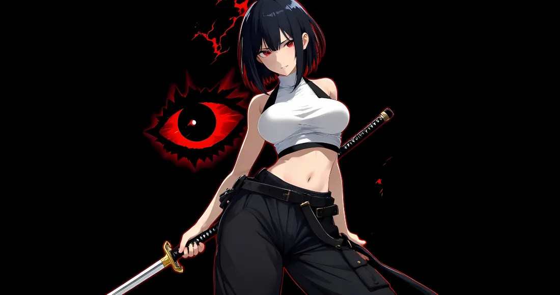 2k二次元武士少女壁纸｜红眼背景 - 红瞳白衣「哲风壁纸」