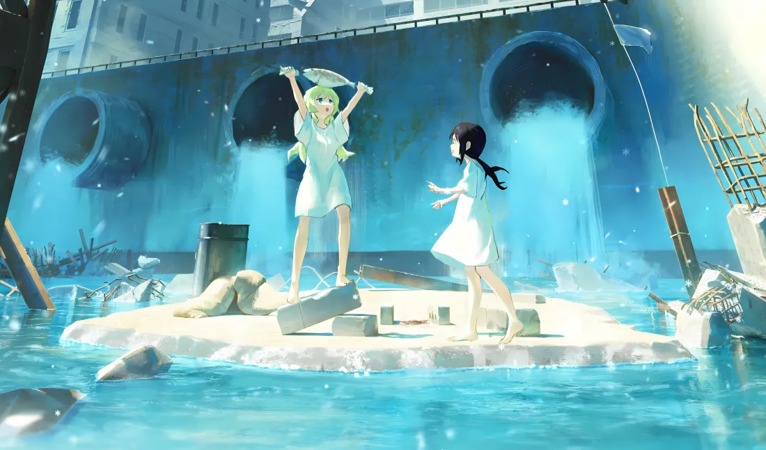 4k少女终末旅行壁纸｜水浸废墟背景图片 - 千户尤莉「哲风壁纸」