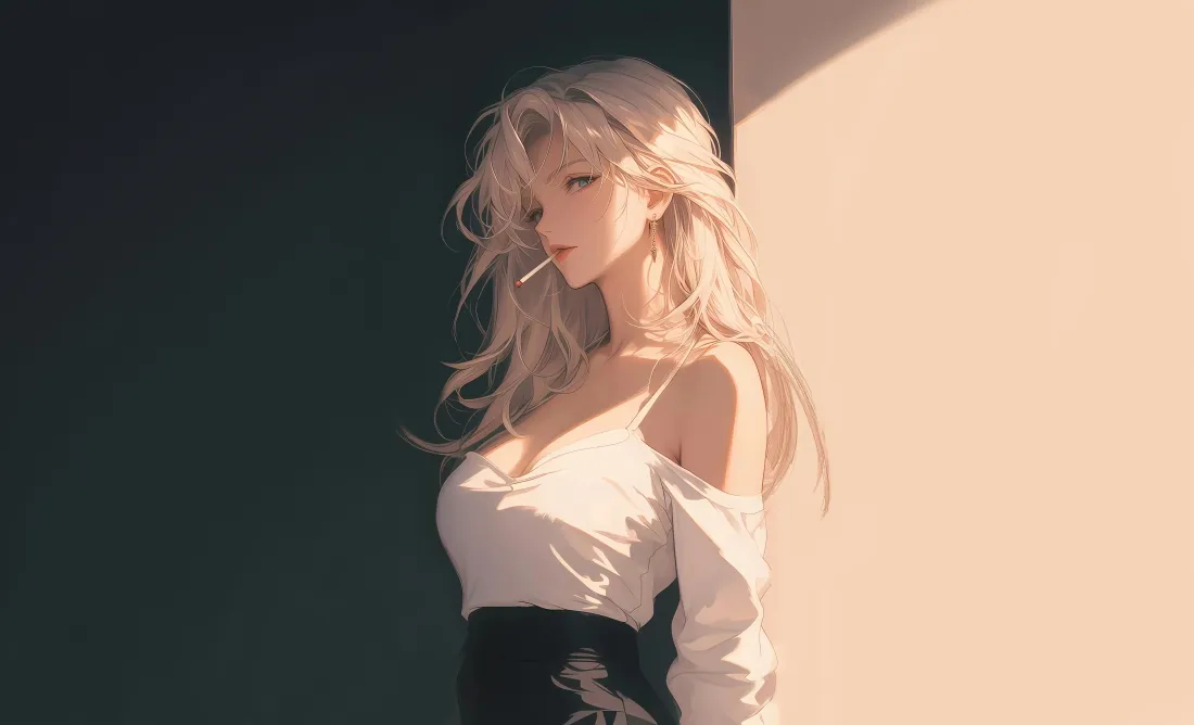 4k金发美女壁纸｜手绘背景 - 4K 露肩「哲风壁纸」