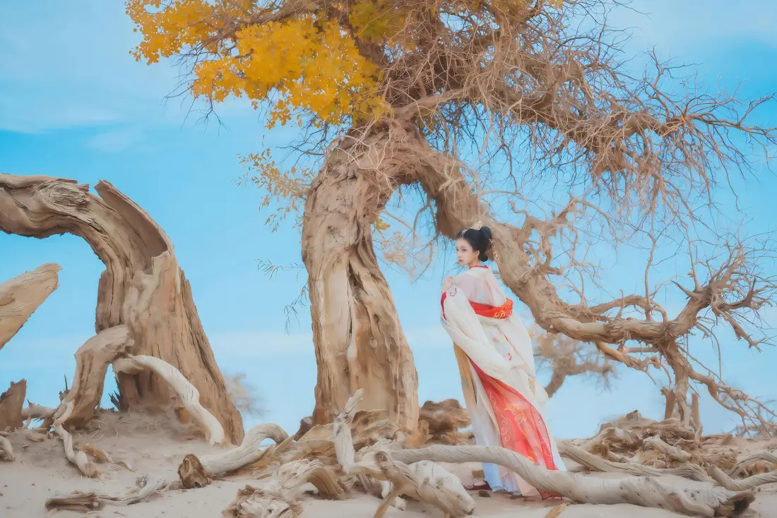 8k国风美女壁纸｜沙漠枯树背景 - 汉服「哲风壁纸」