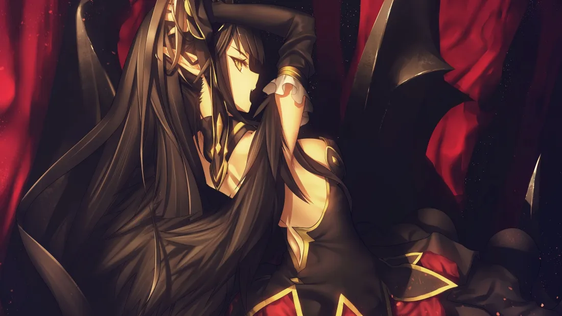 4k雅儿贝德壁纸｜暗黑红幕 - 黑发红衣「哲风壁纸」