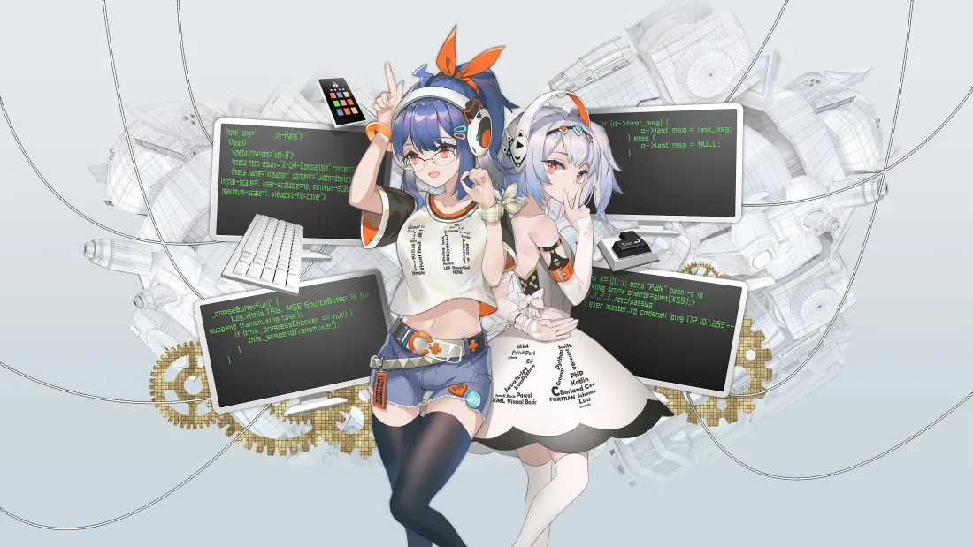 4k动漫少女壁纸｜代码背景 - 黑丝齿轮「哲风壁纸」