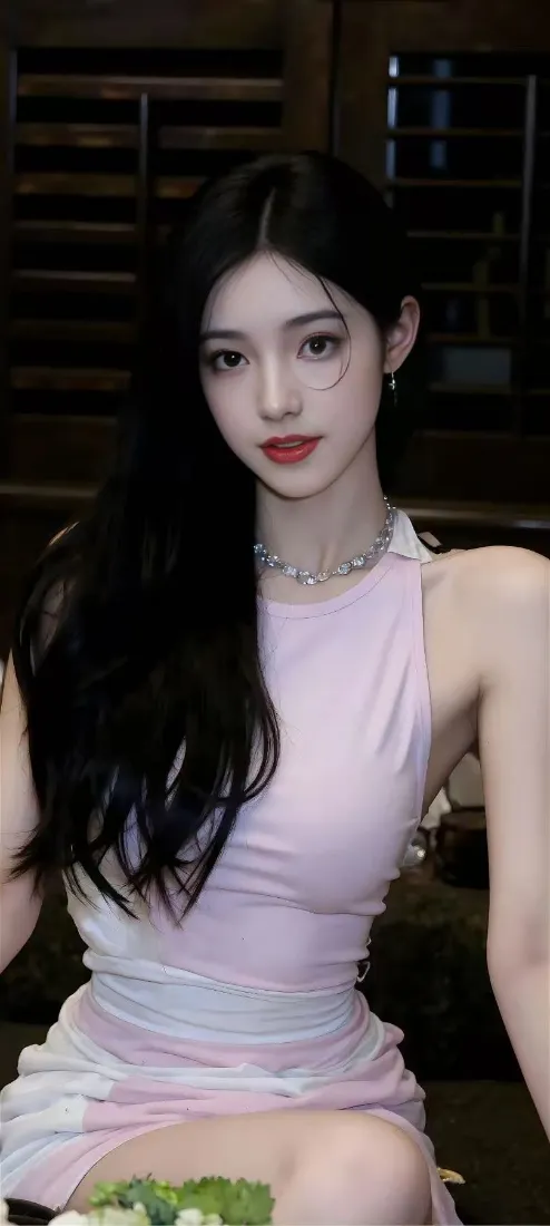 粉色裙美女手机壁纸｜室内背景图片 - 长发「哲风壁纸」