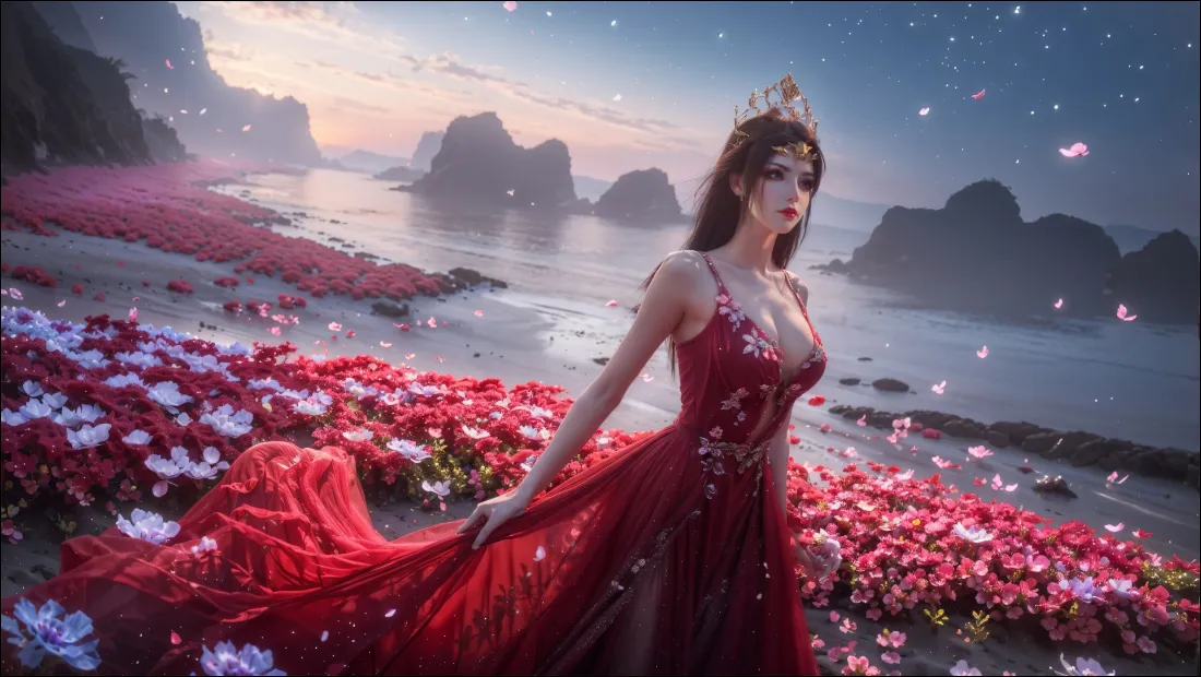 2k美杜莎壁纸｜斗破苍穹背景图片 - 红色长裙花海「哲风壁纸」