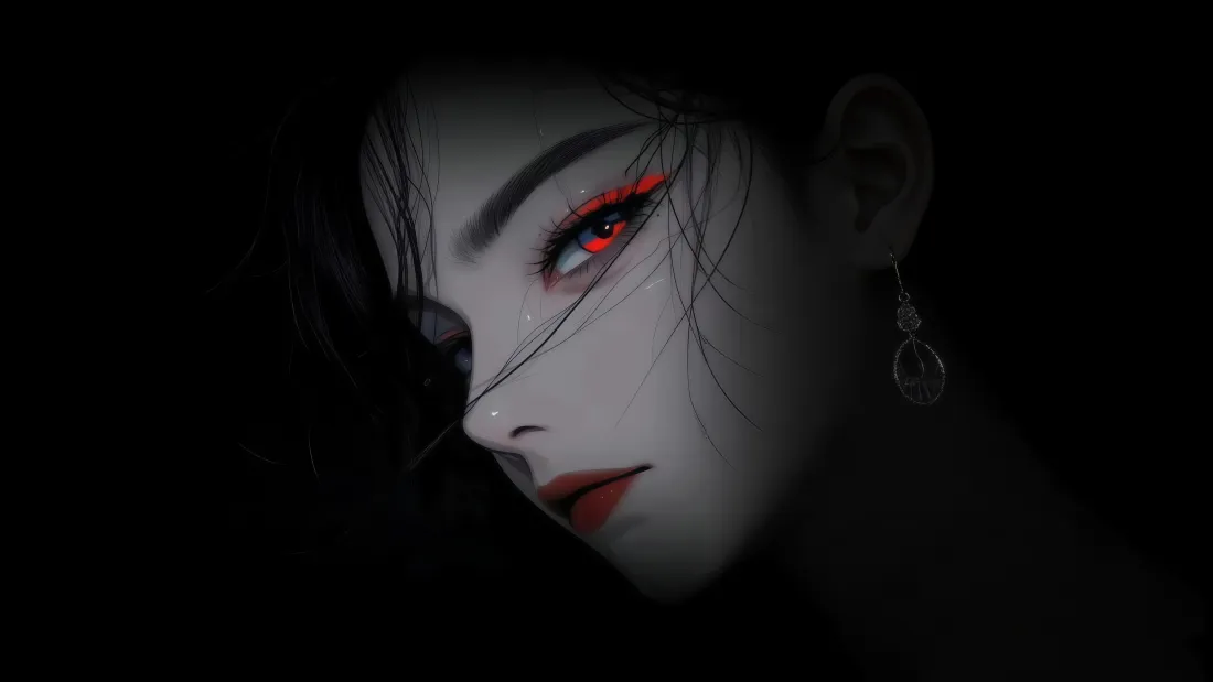 4k暗黑美女壁纸｜冷艳红眸背景 - 暗色「哲风壁纸」