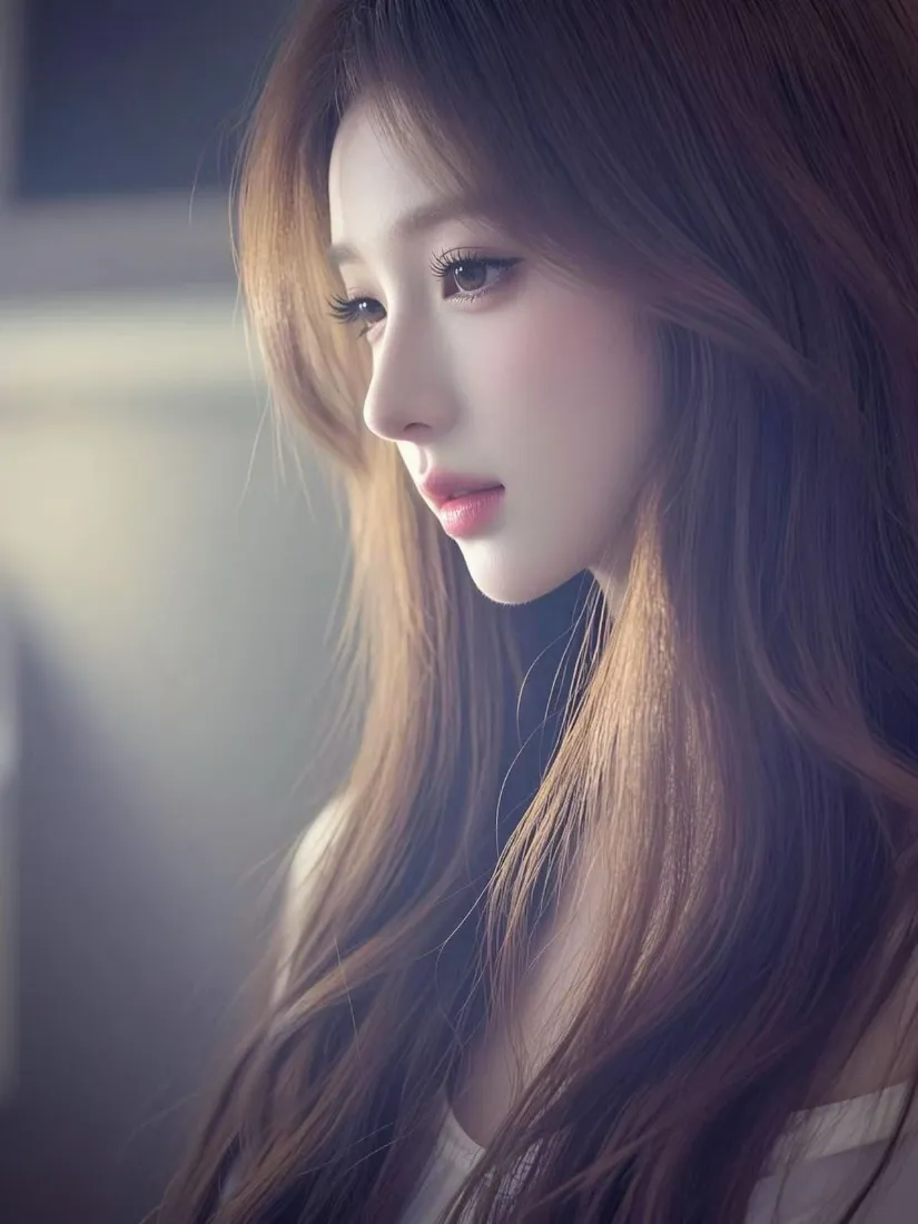 美女手机壁纸｜柔和背景图片 - 长发红唇「哲风壁纸」