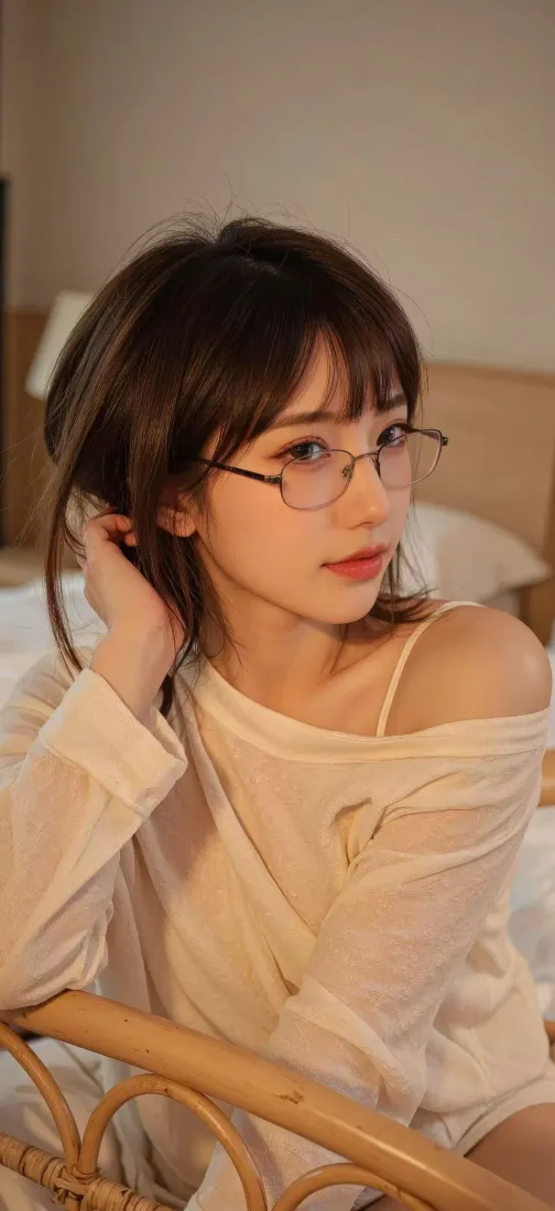 美女手机壁纸｜卧室背景图片 - 白衣眼镜「哲风壁纸」