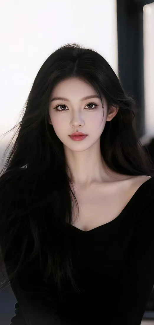 黑衣美女手机壁纸｜简约背景 - 红唇「哲风壁纸」