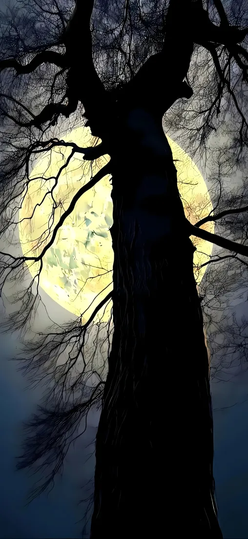 树月亮手机壁纸｜夜空背景 - 剪影满月「哲风壁纸」