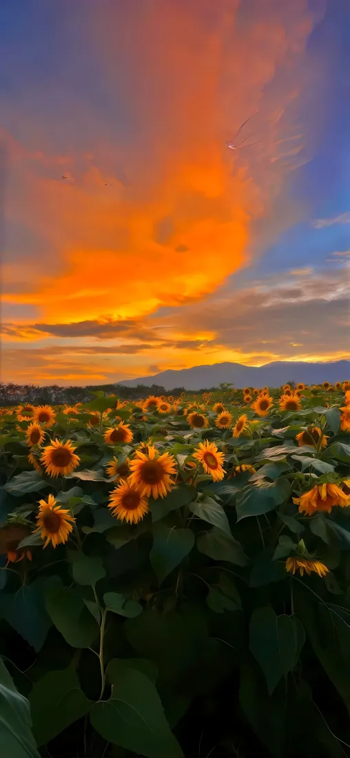 向日葵手机壁纸｜晚霞田野背景图片 - 黄昏花海「哲风壁纸」