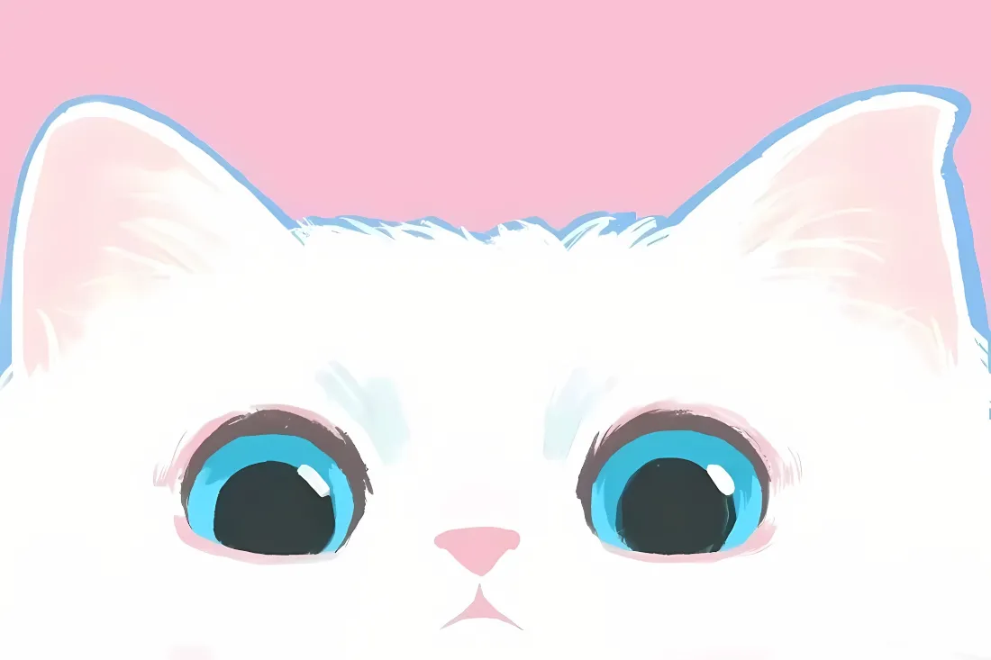 2k卡通猫咪壁纸｜粉色背景 - 可爱蓝眼萌宠「哲风壁纸」