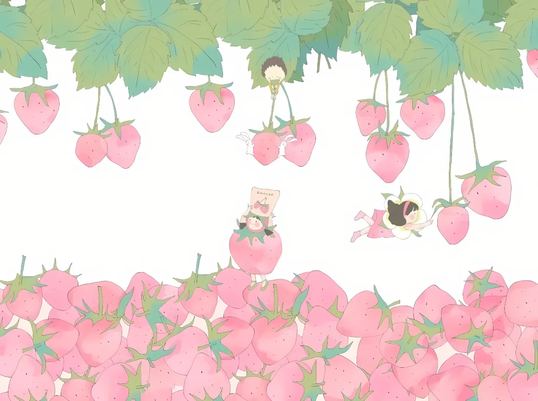 2k卡通草莓壁纸｜粉色草莓背景 - 可爱角色「哲风壁纸」