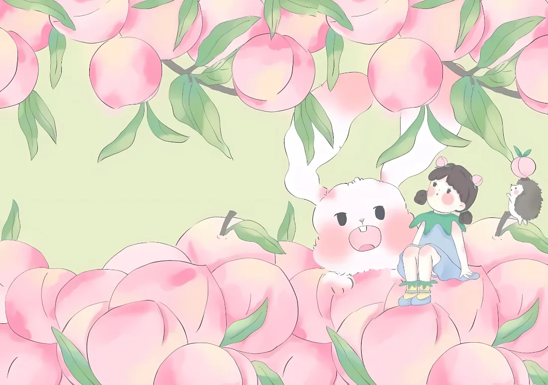 2k卡通兔子桃子壁纸｜桃子林背景图片 - 小女孩「哲风壁纸」