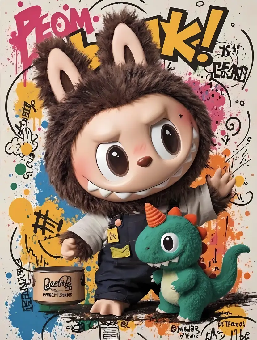 拉布布手机壁纸｜涂鸦背景 - 小恐龙玩偶「哲风壁纸」