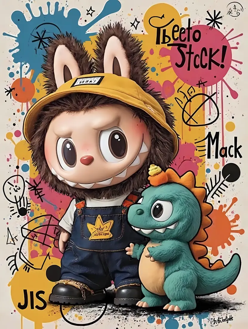 拉布布手机壁纸｜涂鸦背景 - 小恐龙潮玩「哲风壁纸」