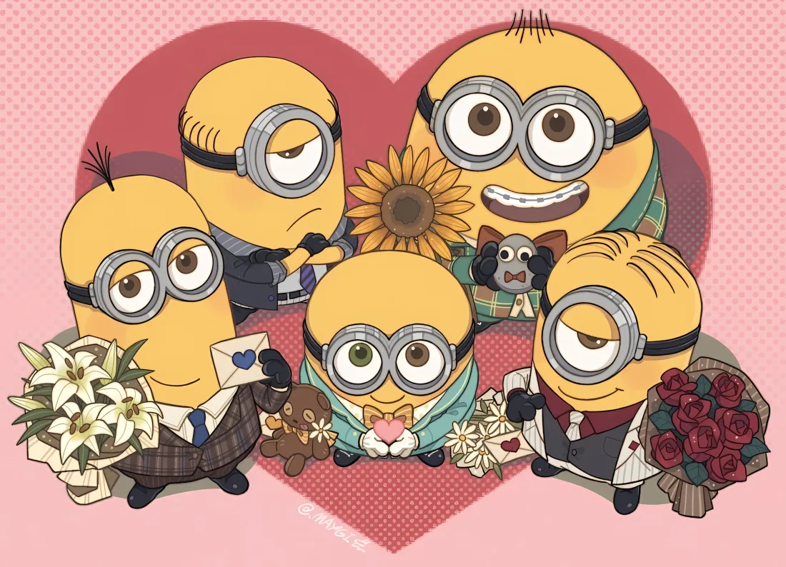 2k小黄人壁纸｜爱心背景图片 - 神偷奶爸「哲风壁纸」