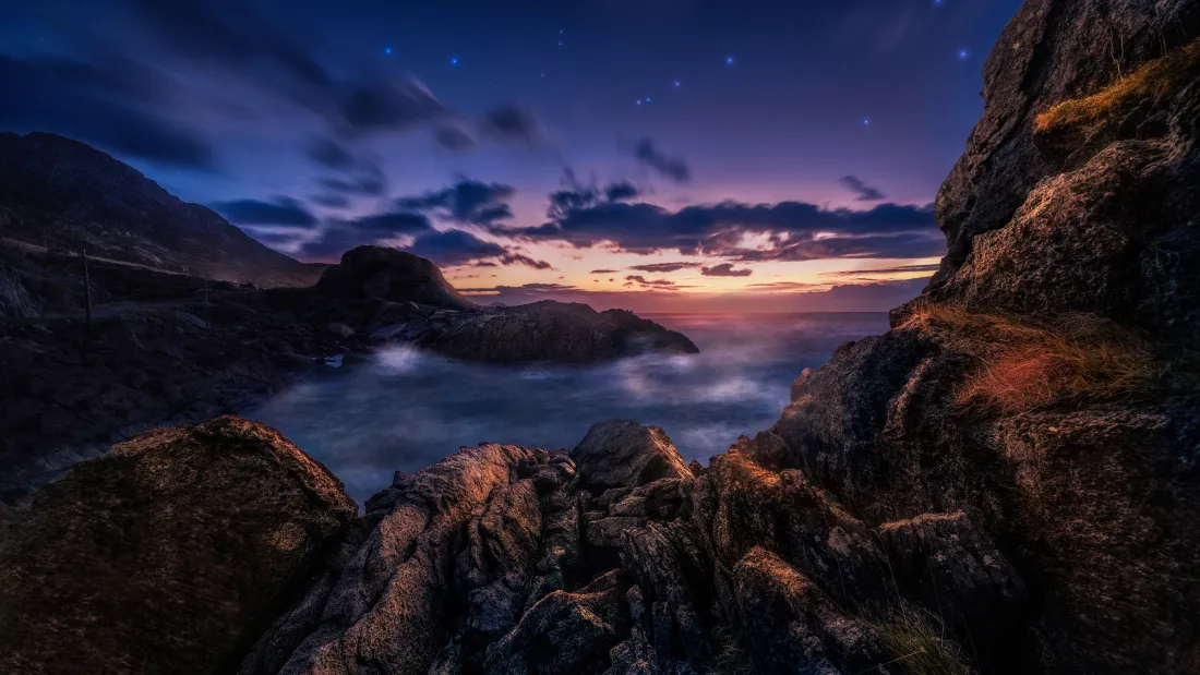 8k自然风景壁纸｜岩石晚霞背景图片 - 海岸星空「哲风壁纸」