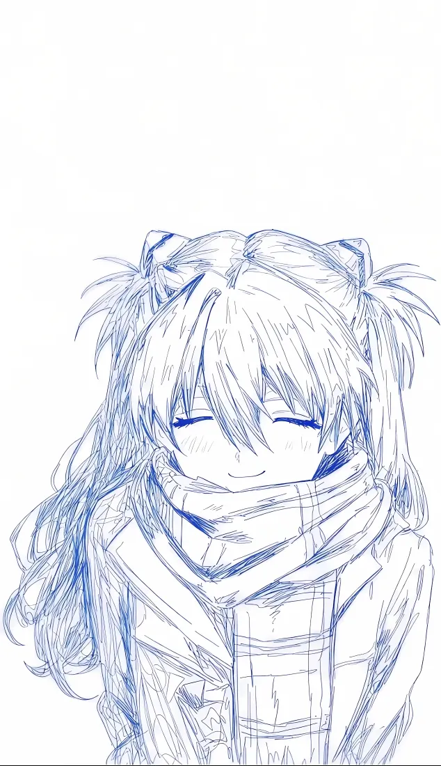 明日香手机壁纸｜新世纪福音战士背景 - 蓝色线稿「哲风壁纸」