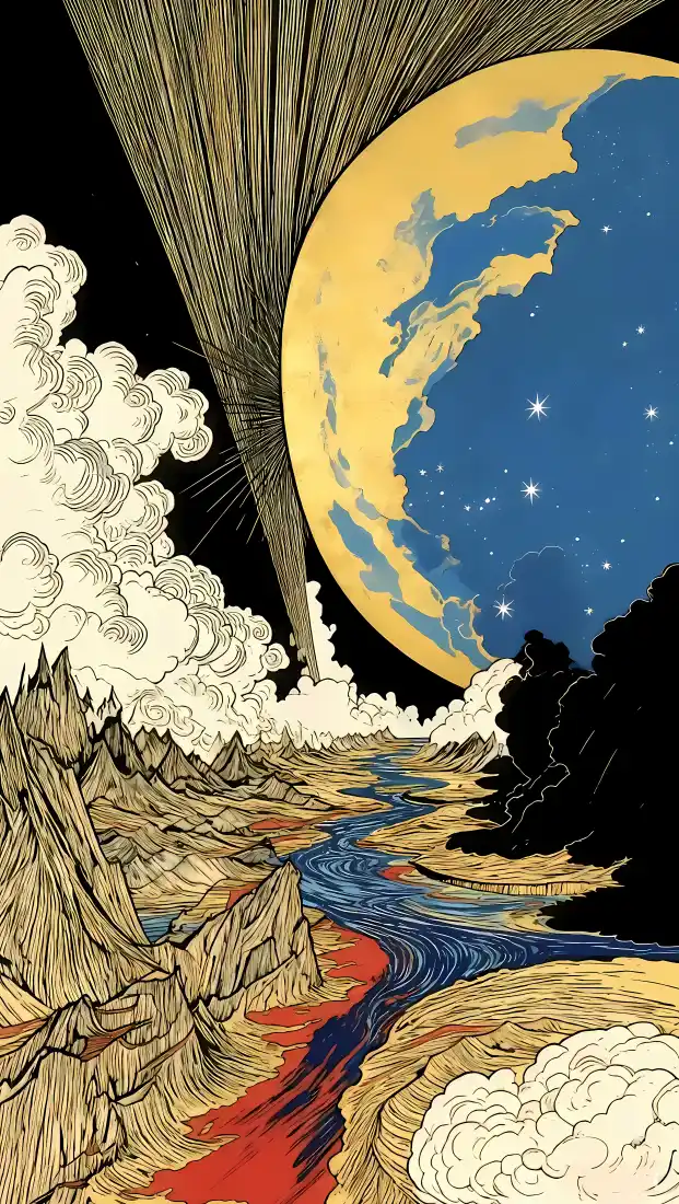 星球河流插画手机壁纸｜奇幻背景 - 光栅「哲风壁纸」