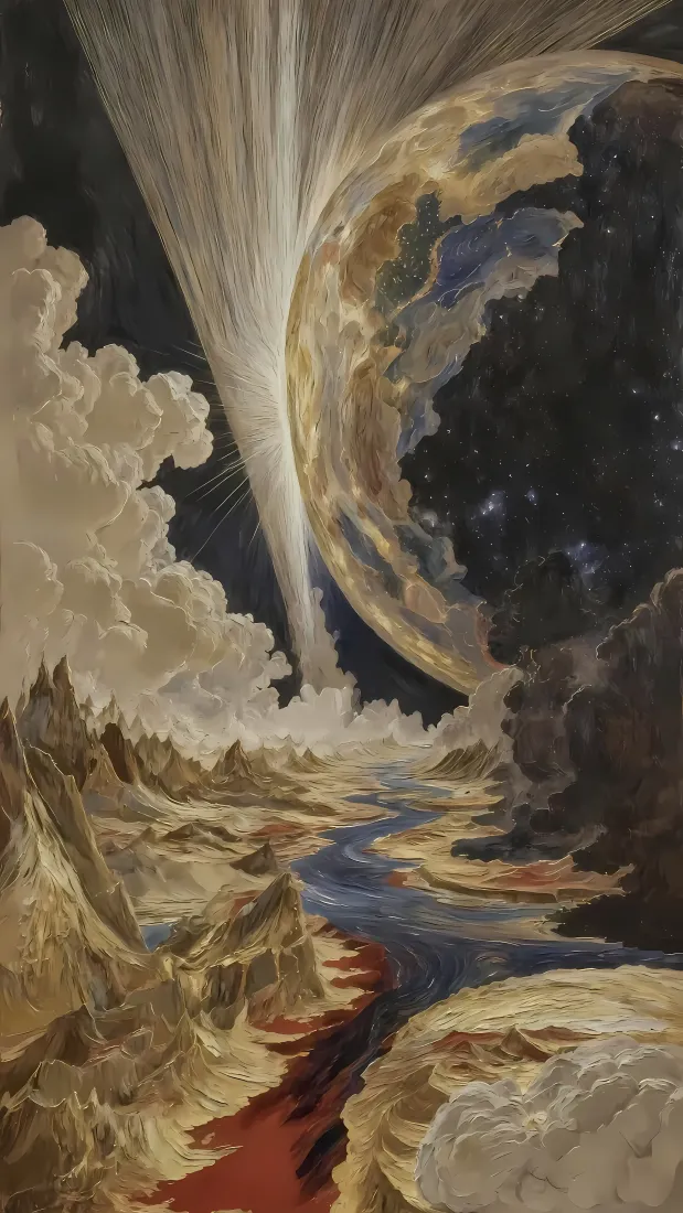 奇幻星球手机壁纸｜光栅背景 - 山脉河流插画「哲风壁纸」