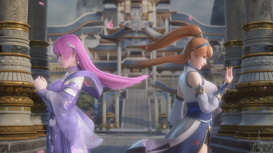 2k国漫美女壁纸｜古风建筑 - 粉发棕发古装「哲风壁纸」