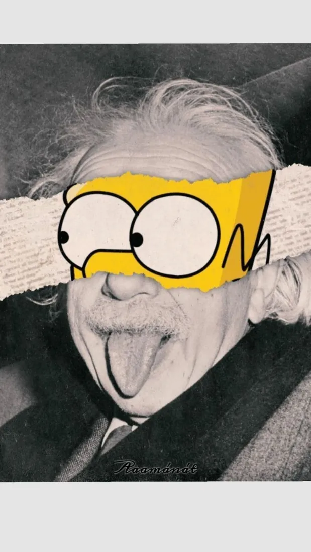 爱因斯坦辛普森搞怪头像｜黑白背景 - 搞怪「哲风壁纸」