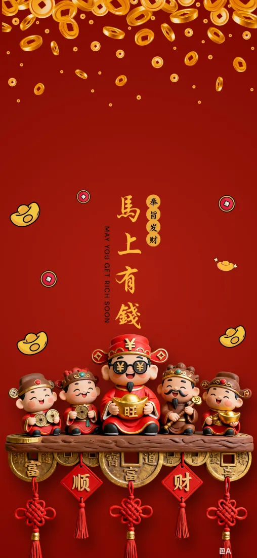 财神猴子手机壁纸｜红色春节背景图片 - 马上有钱「哲风壁纸」