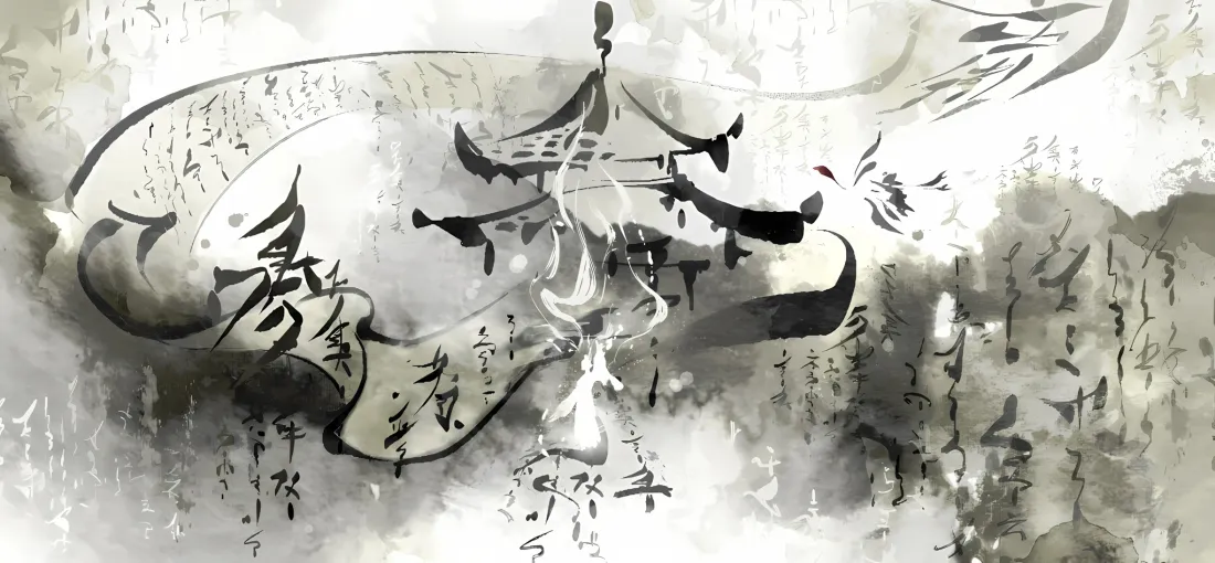 2k水墨古风建筑壁纸｜毛笔字背景 - 龙纹墨色「哲风壁纸」