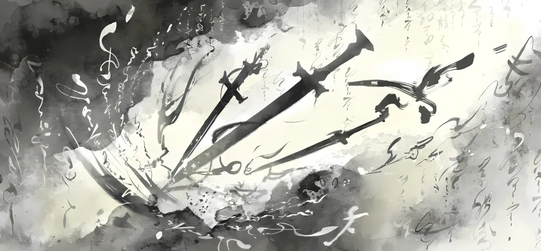 2k水墨壁纸｜古风背景图片 - 剑与毛笔字「哲风壁纸」