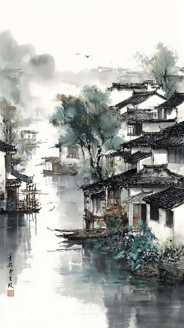 江南水墨手机壁纸｜安逸背景图片 - 水墨画「哲风壁纸」