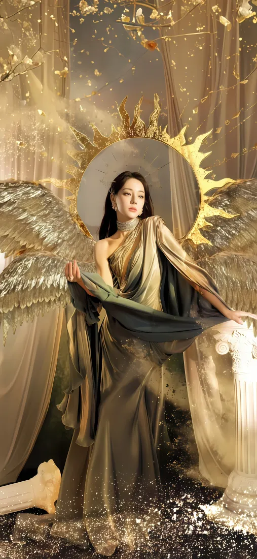 迪丽热巴手机壁纸｜古典背景 - 古风翅膀纱裙「哲风壁纸」
