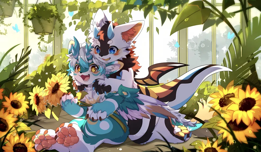 2k有兽焉福瑞壁纸｜向日葵绿植 - 可爱兽设「哲风壁纸」