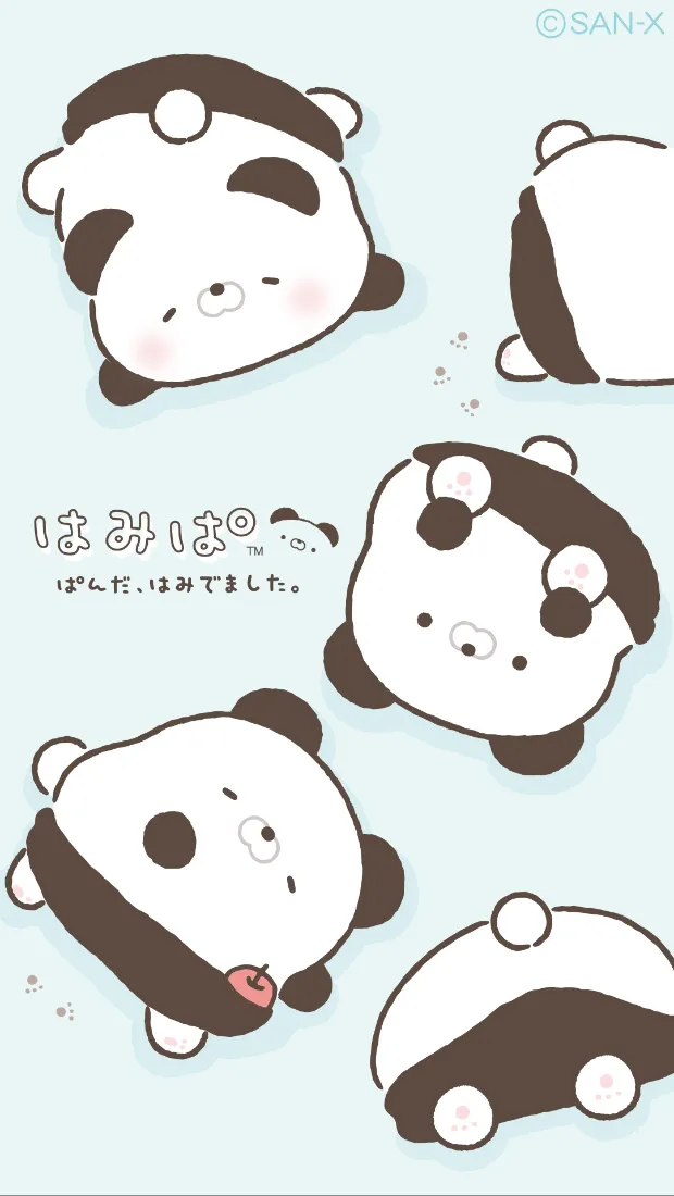 卡通熊猫手机壁纸｜浅蓝背景 - 可爱表情「哲风壁纸」