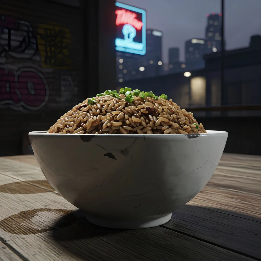 赛博炒饭手机壁纸｜城市夜景背景图片 - 美食「哲风壁纸」