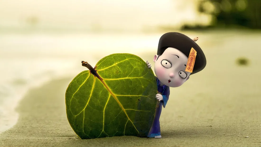 2k僵小鱼壁纸｜沙滩树叶背景图 - 可爱卡通「哲风壁纸」