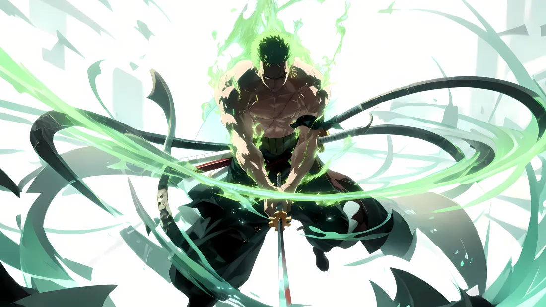 3k索隆壁纸｜海贼王背景图 - 绿色剑光战斗「哲风壁纸」