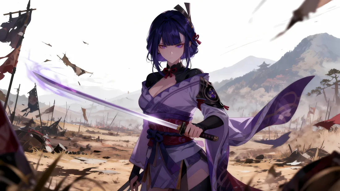 3k雷电将军壁纸｜原神战场背景 - 剑光紫袍「哲风壁纸」