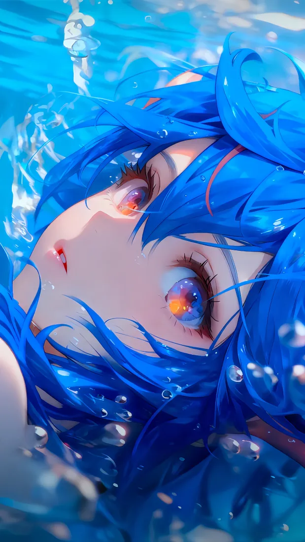 蓝发少女手机壁纸｜海水背景 - 二次元「哲风壁纸」