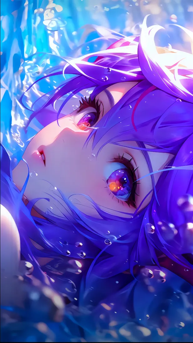 紫发少女手机壁纸｜海水背景 - 二次元「哲风壁纸」