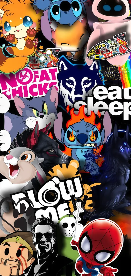 卡通角色手机壁纸｜潮流拼接背景 - 史迪奇蜘蛛侠「哲风壁纸」