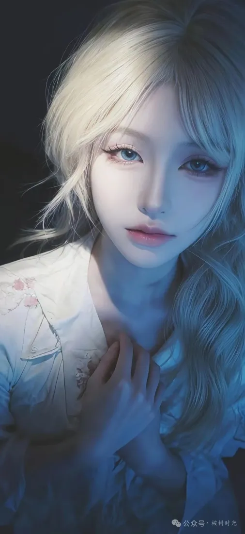 金发美女手机壁纸｜偏蓝背景 - 清冷氛围感「哲风壁纸」