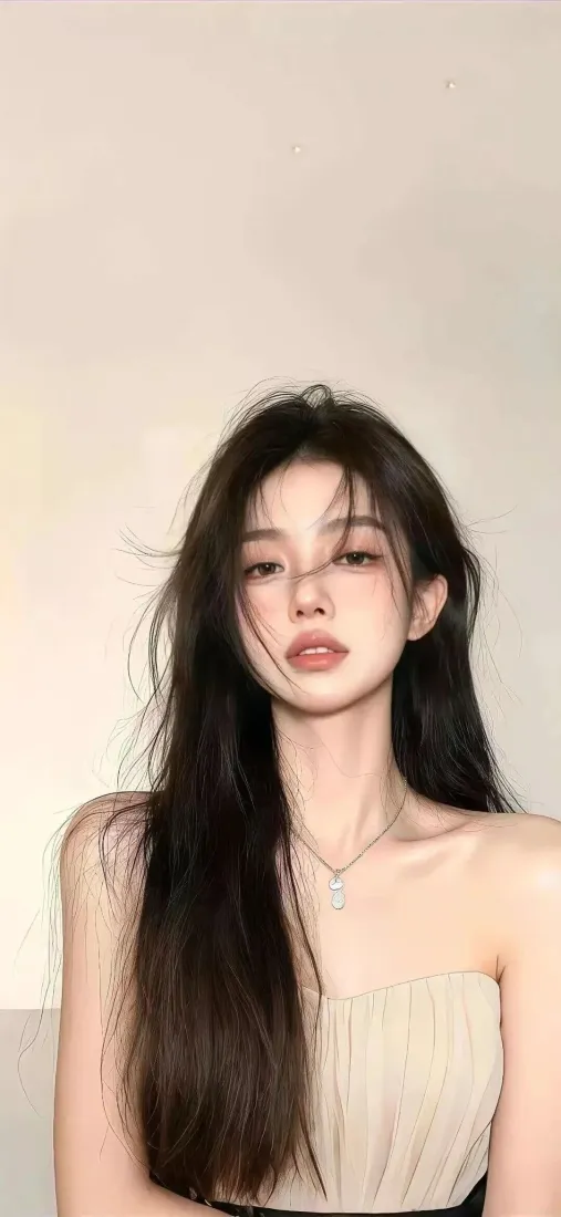 长发美女手机壁纸｜简约背景图片 - 抹胸穿搭「哲风壁纸」