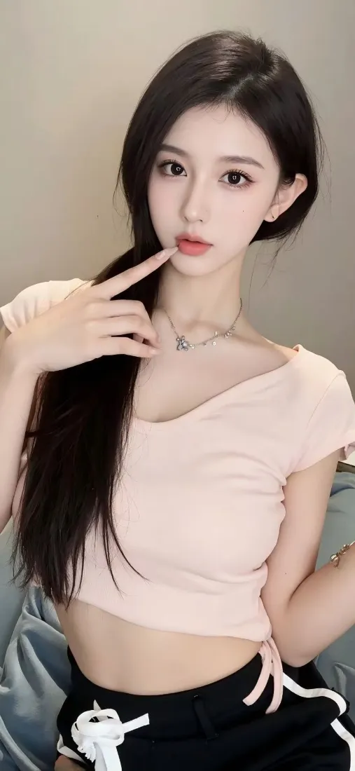 美女手机壁纸｜室内背景图 - 粉色上衣「哲风壁纸」