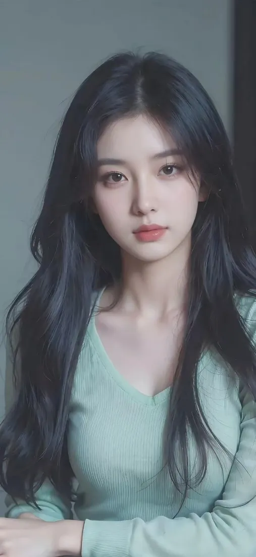 绿衣美女手机壁纸｜灰背景 - iOS「哲风壁纸」